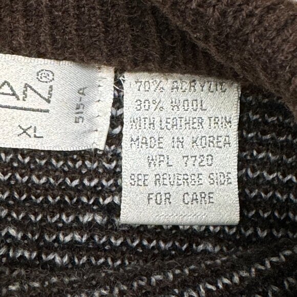 JJ Cochran‎ Sweater Mens XL Argyle Sweater Trim Leather Wool Grunge 90s Grandpa - Picture 6 of 8